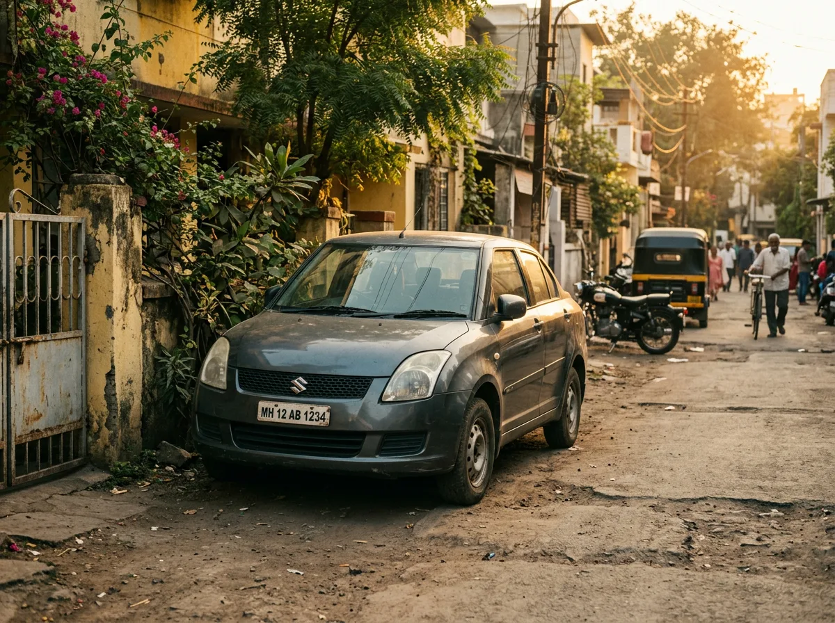 White SUV parked on an Indian roadside in golden light
